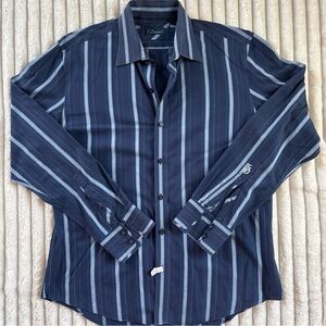 7 Diamonds Shirt Mens Large Blue Striped 4 Way Stretch Performance Long Sleeve